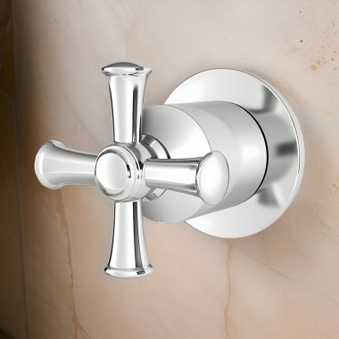 Click here to see American Standard T052432.002 American Standard Delancey Single-Handle Diverter Valve Trim, Cross Handle, Polished Chrome - T052432.002