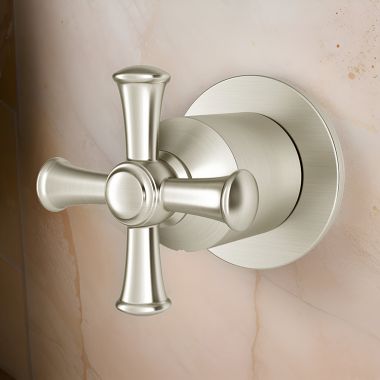 Click here to see American Standard T052432.295 American Standard Delancey Single-Handle Diverter Valve Trim, Cross Handle, Brushed Nickel - T052432.295
