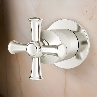 Click here to see American Standard T052432.013 American Standard Delancey Single-Handle Diverter Valve Trim, Cross Handle, Polished Nickel - T052432.013
