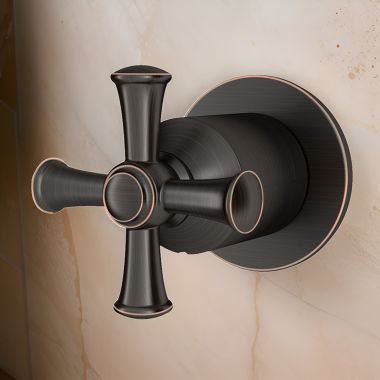 Click here to see American Standard T052432.278 American Standard Delancey Single-Handle Diverter Valve Trim, Cross Handle, Legacy Bronze - T052432.278