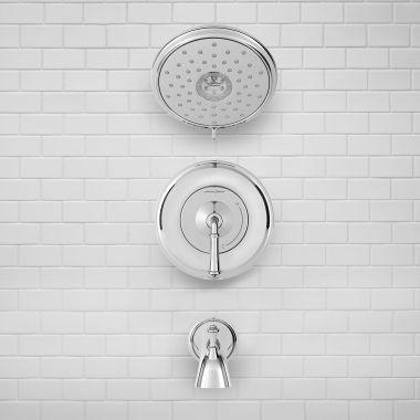 Click here to see AMERICAN STANDARD TU052508.002 American Standard Delancey Tub and Shower Faucet Kit with 4-Function, Lever Handle, WaterSense, 1.8 GPM, Polished Chrome - TU052508.002