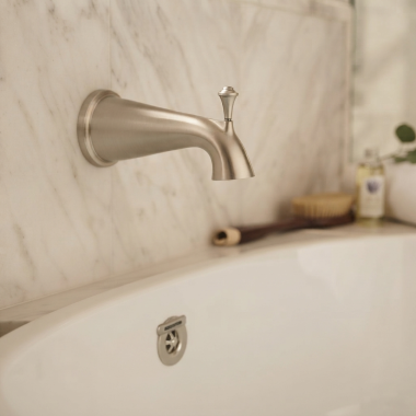 Click here to see American Standard 8888105.295 American Standard Delancey Slip-On Diverter Tub Spout, Wall Mount, Metal, Brushed Nickel - 8888105.295