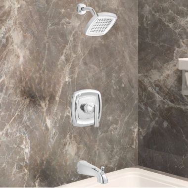 Click here to see American Standard TU018502.002 American Standard Edgemere Polished Chrome Tub and Shower Trim Kit With Showerhead, Double Ceramic Pressure Balance Cartridge, Single Lever Handle, 2.5 GPM - TU018502.002