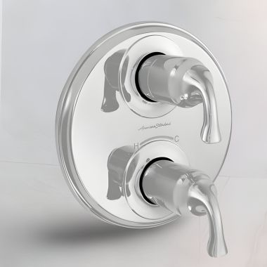 Click here to see American Standard T106740.002 American Standard Patience 2-Handle Thermostatic Valve Trim w/ Volume Control, Lever Handles, Polished Chrome - T106740.002