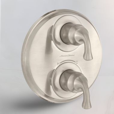 Click here to see American Standard T106740.295 American Standard Patience 2-Handle Thermostatic Valve Trim w/ Volume Control, Lever Handles, Brushed Nickel - T106740.295