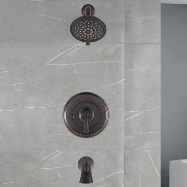 Click here to see American Standard TU106508.278 American Standard Patience Tub and Shower Trim Kit with Water-Saving Three-Function Showerhead, Double Ceramic Pressure Balance Cartridge, Single Lever Handle, 1.8 GPM - TU106508.278