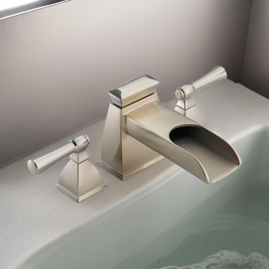 Click here to see Brizo T6745-BN Brizo Vesi Two-Handle Deck-Mount Roman Tub Faucet Trim, Lever Handles, ADA, Open Channel Spout, 3-Hole, Brilliance Brushed Nickel - T6745-BN