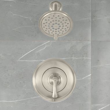 Click here to see American Standard TU106507.013 American Standard Patience Polished Nickel Shower Faucet, Trim Only, 1.8 GPM 5in 3-Function Showerhead with Cartridge - TU106507.013