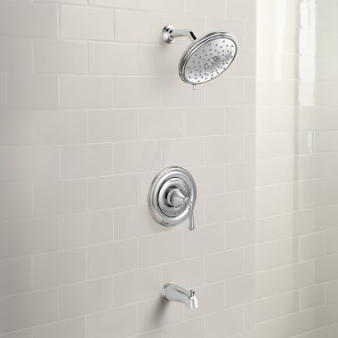 Click here to see American Standard TU420502.002 American Standard Portsmouth Chrome Tub and Shower Trim Kit with Water-Saving Showerhead, Double Ceramic Pressure Balance Cartridge, Single Lever Handle, 1.8GPM - TU420502.002