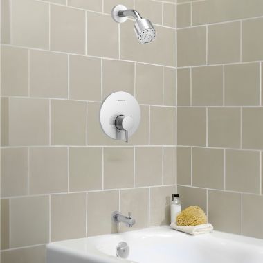 Click here to see American Standard TU064502.002 American Standard Serin Polished Chrome Pressure Balance Tub/Shower Trim Kit with 3 Function Shower Head, Lever Handle, 2.5 GPM -TU064502.002