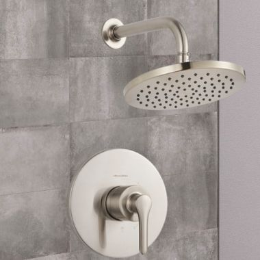 Click here to see American Standard TU105501.295 American Standard Studio S Shower Faucet with Rain Showerhead and Lever Handle, Double Ceramic Cartridge, Trim Only, 2.5 GPM, Brushed Nickel - TU105501.295
