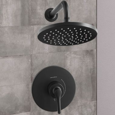 Click here to see American Standard TU105507.243 American Standard Studio S Shower Only Faucet with Rain Showerhead, Lever Handle, Double Ceramic Cartridge, 1.75 GPM, Matte Black - TU105507.243