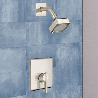 Click here to see American Standard TU184507.295 American Standard Times Square 2-Function Shower Faucet with Lever Handle, Pressure Balance Cartridge, Trim Only, 1.75 GPM, Brushed Nickel - TU184507.295