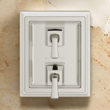 Click here to see American Standard T455740.295 American Standard Town  Square S Brushed Nickel Pressure Balance Valve Only Trim, Double Ceramic Cartridge With Lever Handle - T455740.295