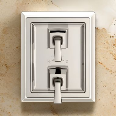 Click here to see American Standard T455740.013 American Standard Town  Square S Polished Nickel Pressure Balance Valve Only Trim, Double Ceramic Cartridge With Lever Handle - T455740.013