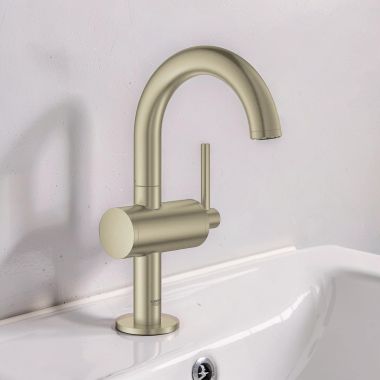 Click here to see Grohe 23831EN3 GROHE ATRIO Single-Handle M-Size Bathroom Faucet, 1.2 GPM, Brushed Nickel - 23831EN3 
