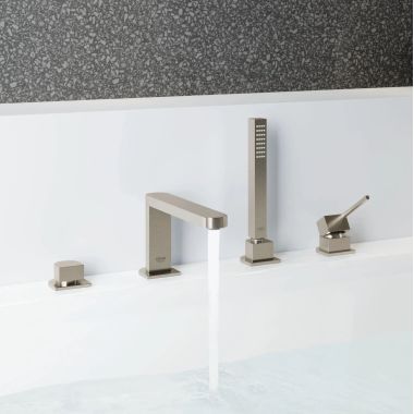 Click here to see Grohe 29307EN3 GROHE Plus 4-Hole Roman Tub Filler with Euphoria Cube+ Stick Handshower, Single Lever Handle, Brushed Nickel - 29307EN3