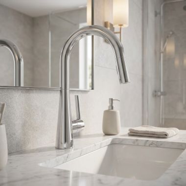 Click here to see Grohe 32226003 GROHE ZEDRA Single-Handle Pull Down Kitchen Faucet Dual Spray, Chrome - 32226003