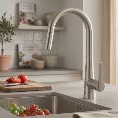 Click here to see  32226DC3 GROHE ZEDRA Single-Handle Pull Down Kitchen Faucet Dual Spray, SuperSteel InfinityFinish - 32226DC3