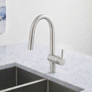 Click here to see  31378DC3 GROHE MINTA Single-Handle Pull-Down Kitchen Faucet with Dual Spray, 1.75 GPM, SuperSteel InfinityFinish - 31378DC3