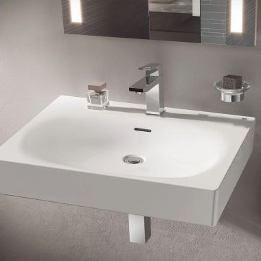 Click here to see Grohe 39656000 GROHE EUROCUBE Center Hole Only Wall-Mount Bathroom Sink, Fireclay, Alpine White - 39656000