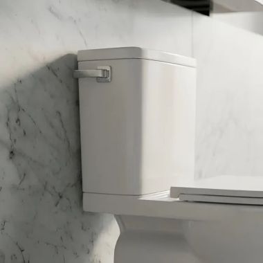 Click here to see Grohe 39667000 GROHE EUROCUBE 1.28 GPF Right Hand Lever Toilet Tank Only, Alpine White - 39667000