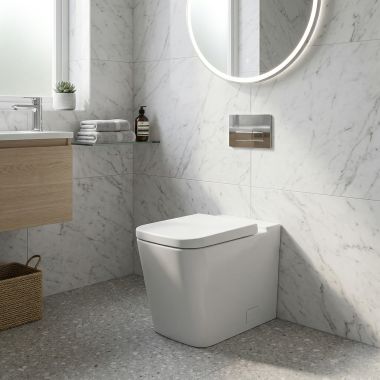 Click here to see Grohe 39664000 GROHE EUROCUBE Right Height Elongated Toilet Bowl with Toilet Seat, Less Tank - 39664000