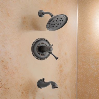 Click here to see Brizo T60405-RB Brizo Baliza TempAssure Tub/Shower Faucet with Single-Function Raincan Showerhead, Thermostatic Cartridge, 1.75 GPM, Venetian Bronze - T60405-RB