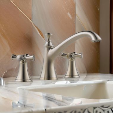 Click here to see Brizo T67305-BNLHP Brizo Baliza Two-Handle Deck-Mount Roman Tub Faucet Trim, 3-Hole, Slip-On Spout, Less Handles, Brilliance Brushed Nickel - T67305-BNLHP