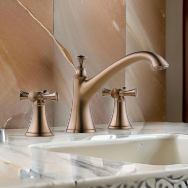 Click here to see Brizo T67305-BZLHP Brizo Baliza Two-Handle Deck-Mount Roman Tub Faucet Trim, 3-Hole, Slip-On Spout, Less Handles, Brilliance Brushed Bronze - T67305-BZLHP