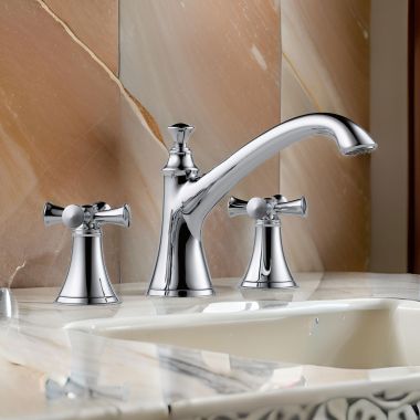 Click here to see Brizo T67305-PCLHP Brizo Baliza Two-Handle Deck-Mount Roman Tub Faucet Trim, 3-Hole, Slip-On Spout, Less Handles, Polished Chrome - T67305-PCLHP