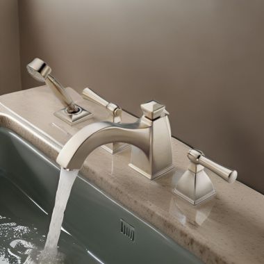 Click here to see Brizo T67740-BN Brizo Vesi Two-Handle Roman Tub Faucet Trim with Hand Shower, 4-Hole, Low-Arc Spout, 1.75 GPM, Lever Handles, ADA, Brilliance Brushed Nickel - T67740-BN