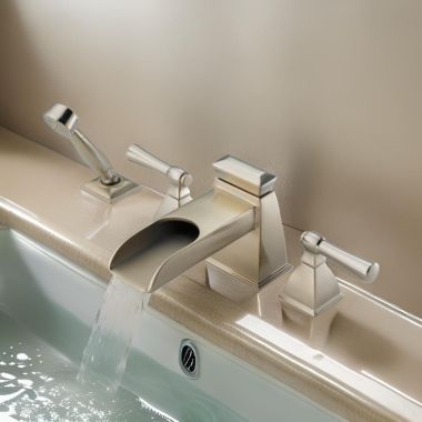 Click here to see Brizo T67745-BN Brizo Vesi Two-Handle Roman Tub Faucet Trim with Hand Shower, 4-Hole, Channel Spout, 1.75 GPM, Lever Handles, ADA, Brilliance Brushed Nickel - T67745-BN