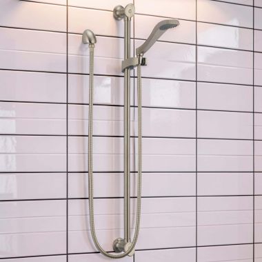 Click here to see Brizo 89710-BN Brizo RSVP Single-Function Hand Shower with Slide Bar, Dual Check Valves, WaterSense, 1.75 GPM, Brushed Nickel - 89710-BN