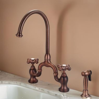 Click here to see Barclay KFB504-MC-ORB Barclay Banner Bridge Kitchen Faucet w/ Sidespray, Cross Handles, Oil Rubbed Bronze - KFB504-MC-ORB
