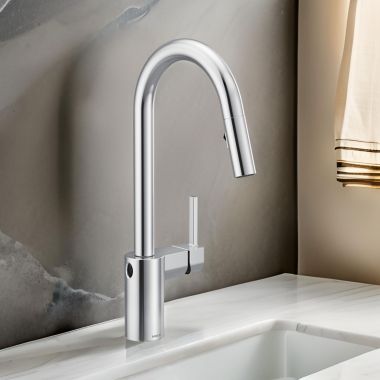 Click here to see Moen 7565EWC Moen Align Single Handle High-Arc Pull-Down Kitchen Faucet w/ MotionSense Wave, Chrome - 7565EWC