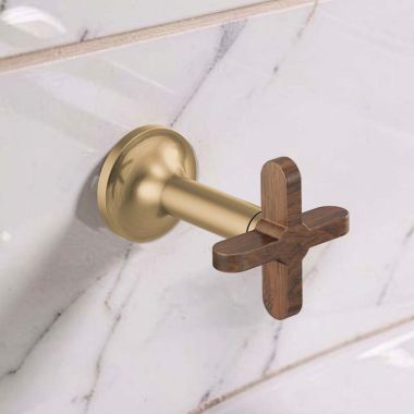 Click here to see  HX5875-GLWD Brizo Wood-Cross Handle Kit for Odin Bath Collection Wall-Mount Lavatory Faucets, Brilliance Luxe Gold/Teak Wood - HX5875-GLWD