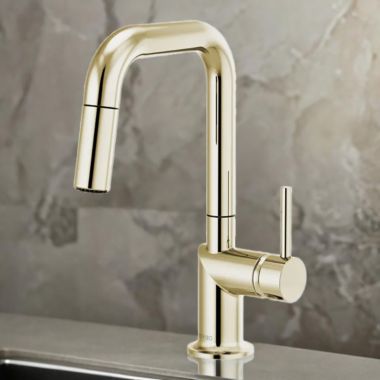 Click here to see Brizo 63965LF-PNLHP Brizo Odin Single Handle Pull-Down Bar Faucet with Swivel Spout, MagneDock, Two Function, 1.8 GPM, Brilliance Polished Nickel - 63965LF-PNLHP