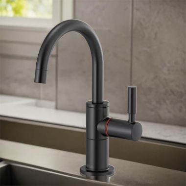 Click here to see Brizo 61320LF-H-BL Brizo Single-Handle Instant Hot Water Faucet w/ Arc Spout, 1.0 GPM, Matte Black - 61320LF-H-BL