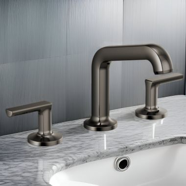 Click here to see Brizo 65307LF-BNXLHP-ECO Brizo Kintsu Two-Handle Widespread Lavatory Faucet with Angled Spout, Less Handles, Deck Mount, 1.2 GPM, Brilliance Black Onyx - 65307LF-BNXLHP-ECO