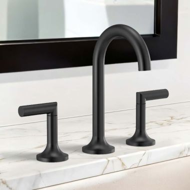 Click here to see  65375LF-BLLHP Brizo Odin Two-Handle Widespread Deck-Mount Bathroom Faucet, 1.5 GPM, Less Handles, Matte Black - 65375LF-BLLHP