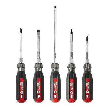 Click here to see Milwaukee 48-22-2885 Milwaukee 5-Piece Cushion Grip Screwdriver Set with Wrench Ready Bolster and Tether Ready Lanyard Hole - 48-22-2885 