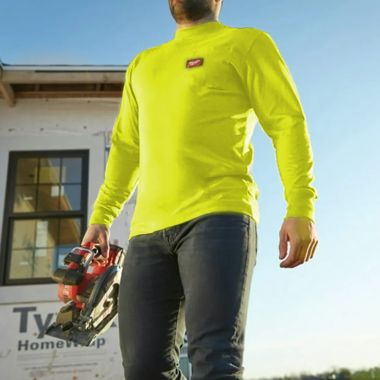 Click here to see Milwaukee 602HV-S Milwaukee Small Hi-Vis Yellow Heavy Duty Pocket T-Shirt with Tagless Neck Label, Sun Protection, and Anti-microbial Treatment, Long Sleeve - 602HV-S