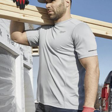 Click here to see Milwaukee 414G-XL Milwaukee Gray XL WORKSKIN Lightweight Performance Shirt with Short Sleeve, Regular Fit with Sun Protection - 414G-XL