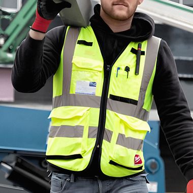 Click here to see Milwaukee 48-73-5044 Milwaukee 4XL/5XL Class 2 High Visibility Yellow Performance Safety Vest with 15 Pockets - 48-73-5044 