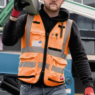 Click here to see Milwaukee 48-73-5054 Milwaukee 4XL/5XL Class 2 High Visibility Orange Performance Safety Vest with 15 Pockets - 48-73-5054 