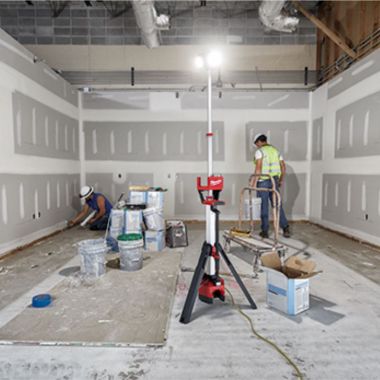 Click here to see Milwaukee 2136-21 Milwaukee 6,000 Lumens M18 ROCKET 18 Volt Lithium Ion Tower Light/Charger - 2136-21