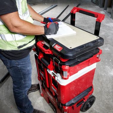 Click here to see Milwaukee 48-22-8488 Milwaukee PACKOUT Customizable Work Top Modular Storage System with 50lbs Weight Capacity - 48-22-8488 