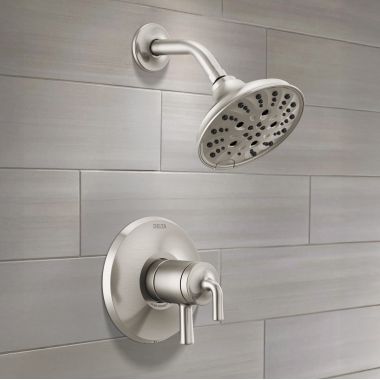 Click here to see Delta T17233-SS Delta Kayra Monitor 17 Series Shower Faucet with Volume Control, Two Lever Handles, H2Okinetic, ADA, 1.75 GPM, Stainless - T17233-SS