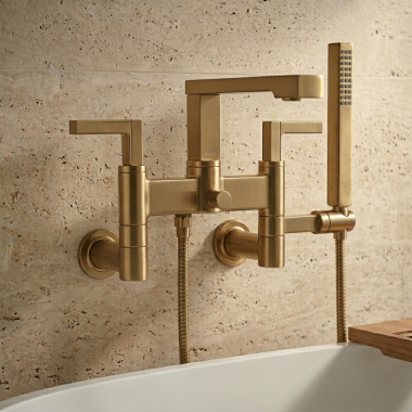 Click here to see  T71764-GL Brizo Wall Mount Tub Filler Unions with Dual Column Design, Brilliance Luxe Gold - T71764-GL